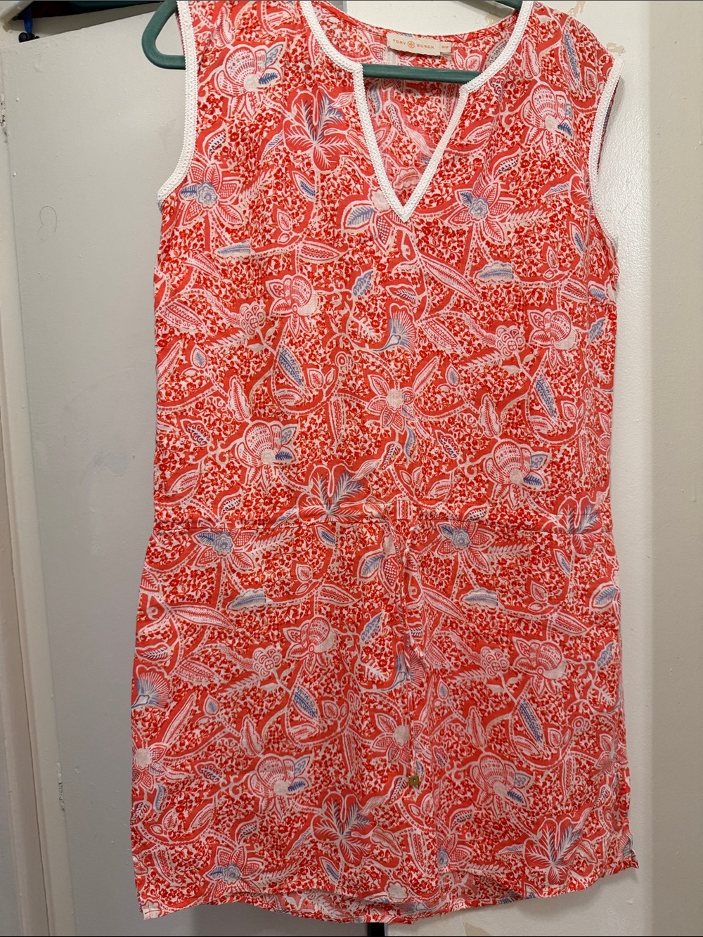 Tory Burch Red and White Floral Print Midi Dress